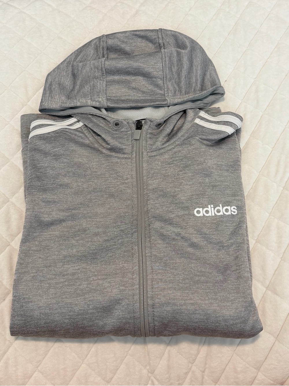 adidas Gray Performance Hooded Zip Jacket with White Stripes